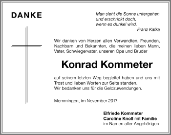 Traueranzeige von Konrad Kommeter von Memminger Zeitung