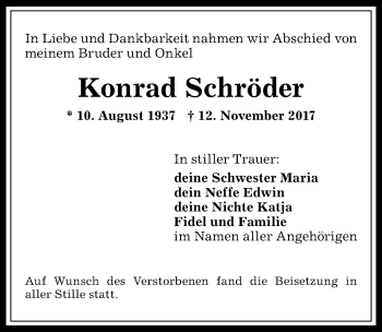 Traueranzeige von Konrad Schröder von Allgäuer Anzeigeblatt