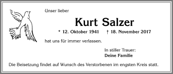Traueranzeige von Kurt Salzer von Allgäuer Zeitung, Kaufbeuren/Buchloe