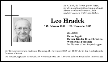 Traueranzeige von Leo Hradek von Allgäuer Anzeigeblatt
