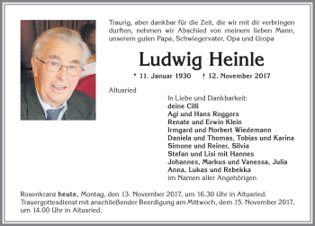Traueranzeige von Ludwig Heinle von Allgäuer Zeitung,Kempten