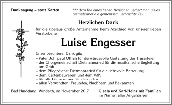 Traueranzeige von Luise Engesser von Allgäuer Zeitung,Kempten