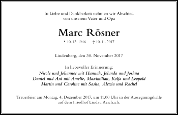 Traueranzeige von Marc Rösner von Der Westallgäuer