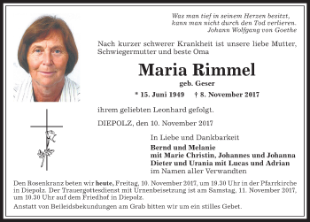 Traueranzeige von Maria Bimmel von Allgäuer Anzeigeblatt