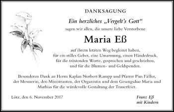 Traueranzeige von Maria Eß von Der Westallgäuer