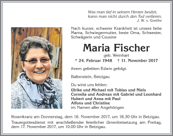 Traueranzeige von Maria Fischer von Allgäuer Zeitung,Kempten