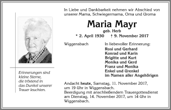 Traueranzeige von Maria Mayr von Allgäuer Zeitung,Kempten