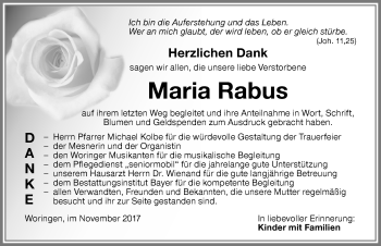 Traueranzeige von Maria Rabus von Memminger Zeitung