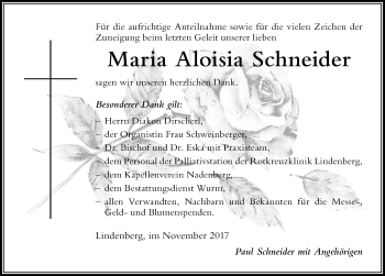 Traueranzeige von Maria Aloisia Schneider von Der Westallgäuer