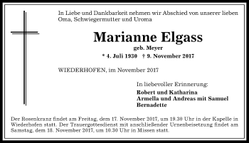 Traueranzeige von Marianne Elgass von Allgäuer Anzeigeblatt