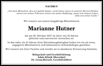 Traueranzeige von Marianne Hutner von Allgäuer Anzeigeblatt