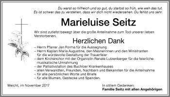 Traueranzeige von Marieluise Seitz von Allgäuer Zeitung, Kaufbeuren/Buchloe
