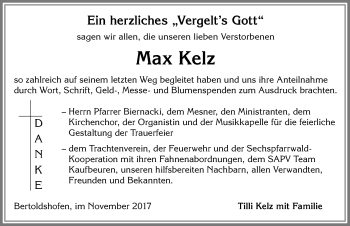 Traueranzeige von Max Kelz von Allgäuer Zeitung, Marktoberdorf
