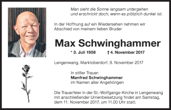 Traueranzeige von Max Schwinghammer von Allgäuer Zeitung, Marktoberdorf