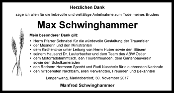 Traueranzeige von Max Schwinghammer von Allgäuer Zeitung, Marktoberdorf