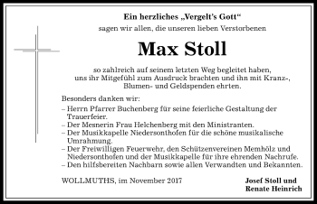 Traueranzeige von Max Stoll von Allgäuer Zeitung