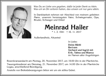 Traueranzeige von Meinrad Hailer von Allgäuer Zeitung
