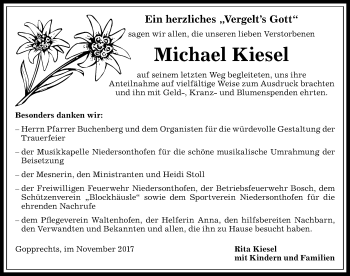 Traueranzeige von Michael Kiesel von Allgäuer Zeitung