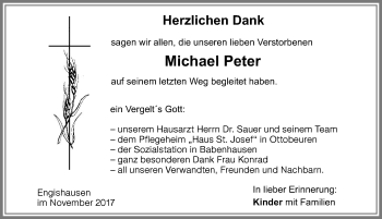 Traueranzeige von Michael Peter von Allgäuer Zeitung