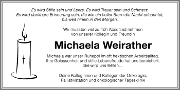 Traueranzeige von Michaela Weirather von Allgäuer Zeitung