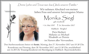 Traueranzeige von Monika Siegl von Allgäuer Zeitung, Füssen