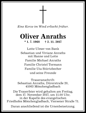 Traueranzeige von Oliver Anraths von Allgäuer Anzeigeblatt