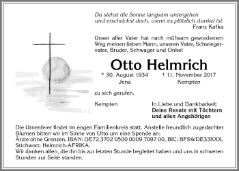Traueranzeige von Otto Helmrich von Allgäuer Zeitung,Kempten