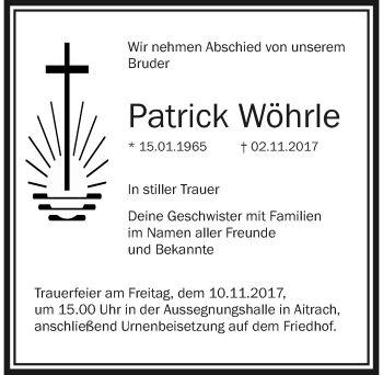 Traueranzeige von Patrick Wöhrle von Memminger Zeitung