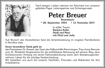 Traueranzeige von Peter Breuer von Allgäuer Zeitung