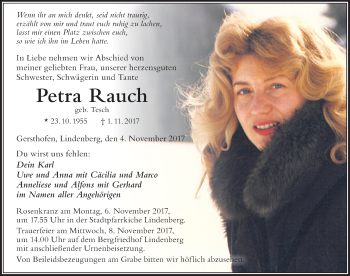 Traueranzeige von Petra Rauch von Der Westallgäuer