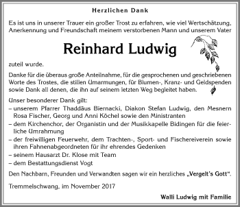 Traueranzeige von Reinhard Ludwig von Allgäuer Zeitung, Marktoberdorf