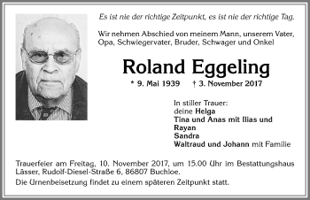 Traueranzeige von Roland Eggeling von Allgäuer Zeitung