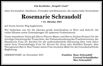 Traueranzeige von Rosemarie Schraudolf von Allgäuer Anzeigeblatt