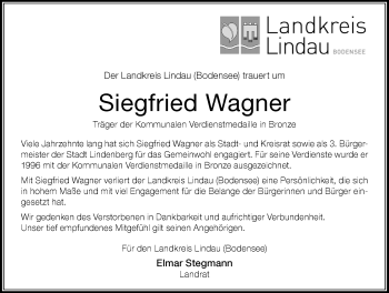 Traueranzeige von Siegfried Wagner von Der Westallgäuer