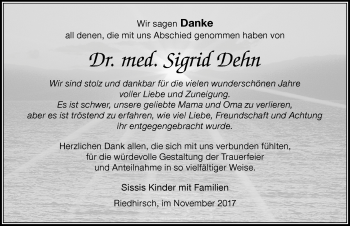 Traueranzeige von Sigrid Dehn von Der Westallgäuer
