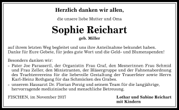 Traueranzeige von Sophie Reichart von Allgäuer Anzeigeblatt