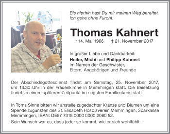 Traueranzeige von Thomas Kahnert von Memminger Zeitung