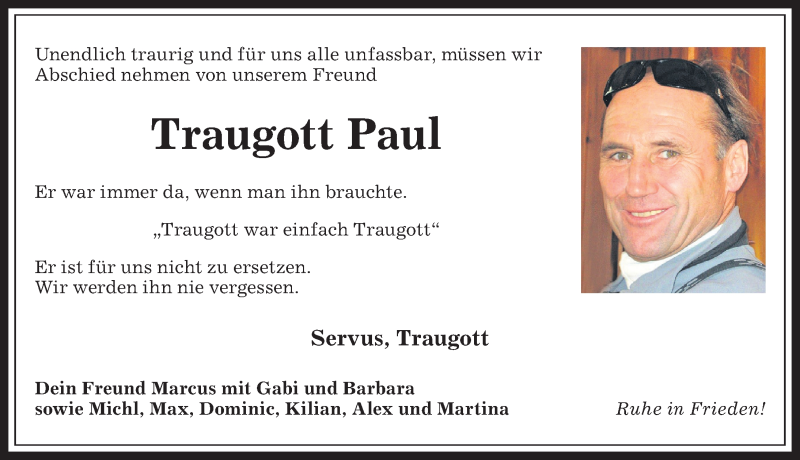  Traueranzeige für Traugott Paul vom 23.11.2017 aus Allgäuer Anzeigeblatt