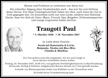 Traueranzeige von Traugott Paul von Allgäuer Anzeigeblatt