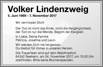 Traueranzeige von Volker Lindenzweig von Allgäuer Zeitung, Füssen