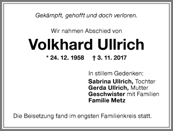 Traueranzeige von Volkhard Ullrich von Memminger Zeitung