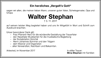 Traueranzeige von Walter Stephan von Memminger Zeitung