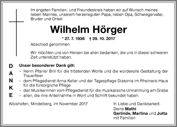 Traueranzeige von Wilhelm Hörger von Memminger Zeitung