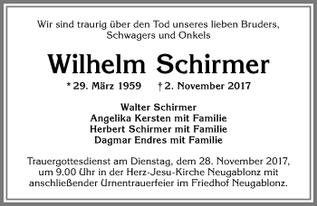 Traueranzeige von Wilhelm Schirmer von Allgäuer Zeitung, Kaufbeuren/Buchloe