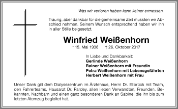 Traueranzeige von Winfried Weißenhorn von Memminger Zeitung