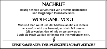 Traueranzeige von Wolfgang Vogt von Allgäuer Zeitung, Marktoberdorf
