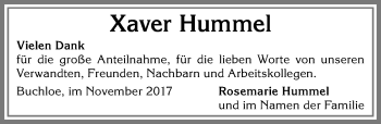 Traueranzeige von Xaver Hummel von Allgäuer Zeitung, Kaufbeuren/Buchloe