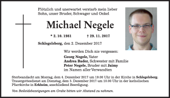 Traueranzeige von Michael Negele von Memminger Zeitung