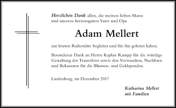 Traueranzeige von Adam Mellert von Der Westallgäuer