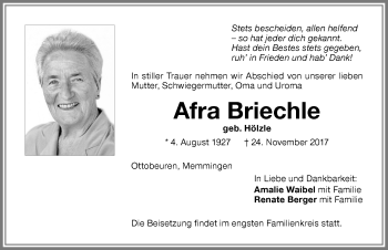 Traueranzeige von Afra Briechle von Memminger Zeitung